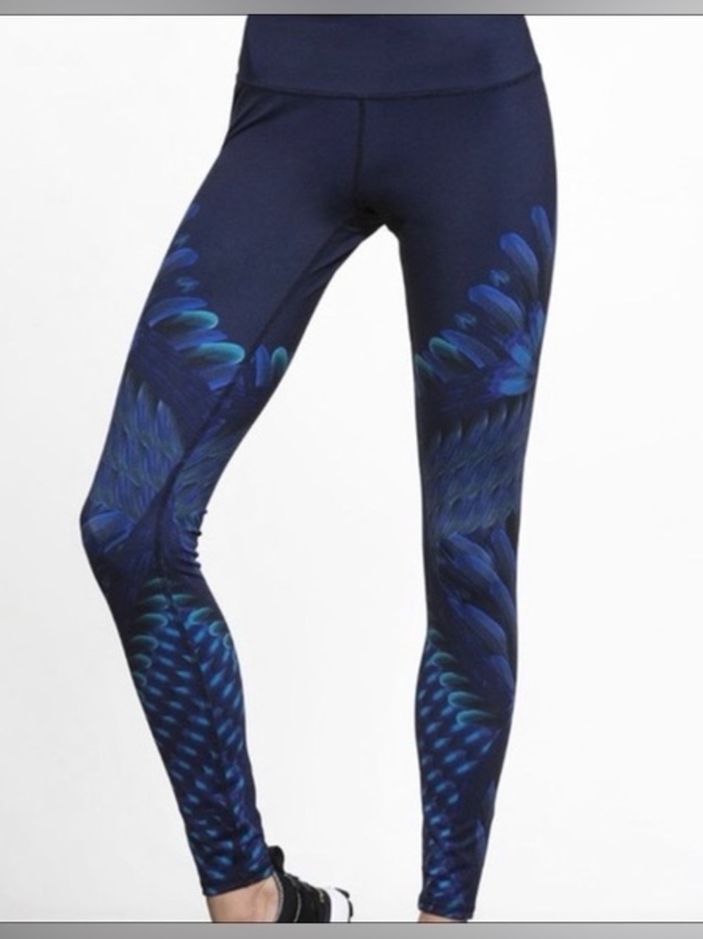 Alo Yoga Airbrush Yoga Leggings teal peacock feather pattern